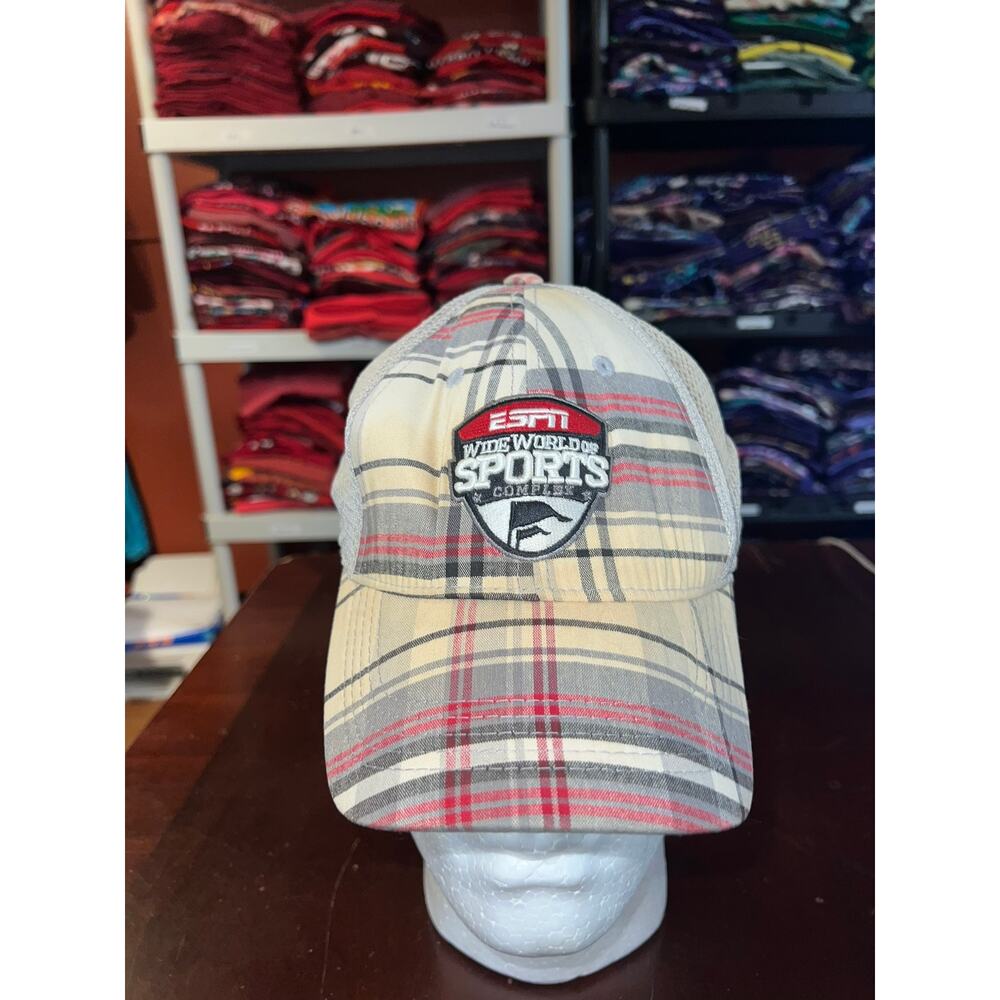 ESPN Hat Wide World Of Sports Complex Plaid Yellowed Cap Headwear